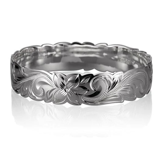 Hawaiian Scroll Bangle 18mm by Ashley's Gift Shop, featuring intricate silver-toned Hawaiian-inspired scroll design.