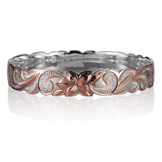 Hawaiian Queen 2 Tone Bangle in 12mm, gold and silver layered bracelet with intricate design, by Ashley's Gift Shop.