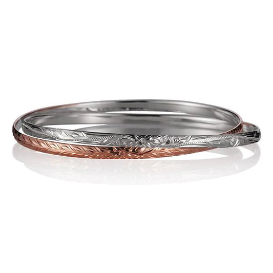 Hawaiian 2-in-1 WG/PG bangle bracelet with 4mm width, featuring a shiny gold and rose gold finish, designed by Ashley's Gift Shop.