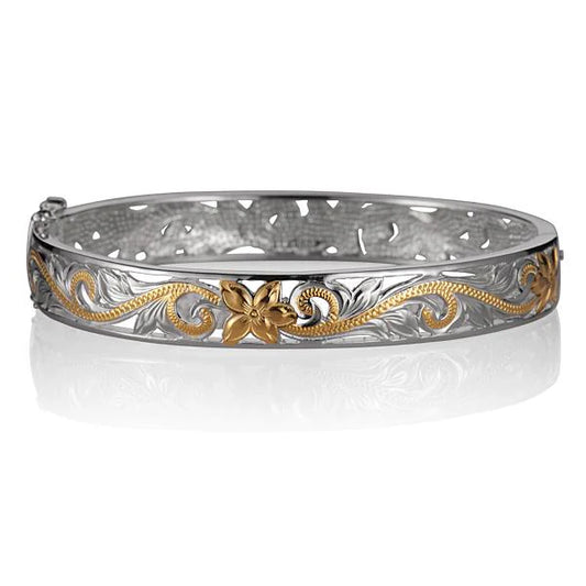 Elegant Scroll S/T open bangle bracelet by Ashley's Gift Shop featuring intricate silver scroll design.