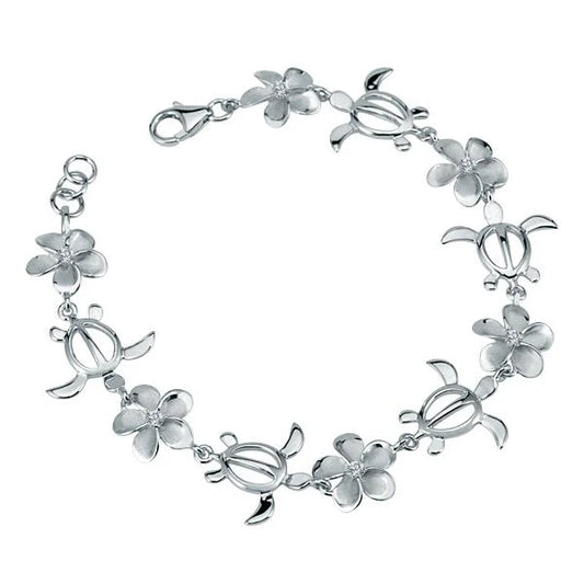 Plumeria CZ Honu bracelet with 12mm beads from Ashley's Gift Shop featuring ocean-inspired turtle charm.