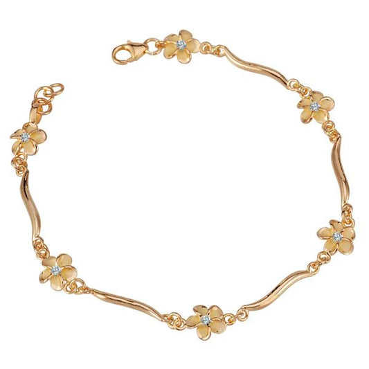 Plumeria Flower Wave YG plated bracelet with floral design and gold finish, stylish accessory from Ashley's Gift Shop.