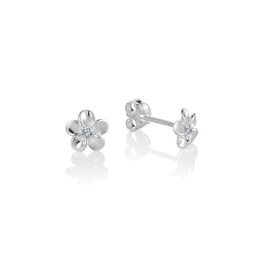 Ashley’s Gift Shop Plumeria CZ H/P Earring with 6mm hoop, featuring sparkling cubic zirconia and floral design.
