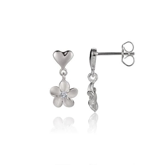 Heart Plumeria CZ earrings by Ashley's Gift Shop featuring 6/8mm sparkling cubic zirconia and heart-shaped design.
