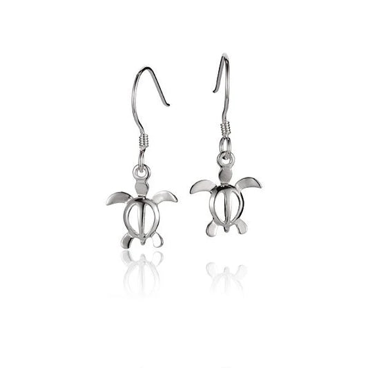 Honu S hook earring by Ashley's Gift Shop featuring a small, silver sea turtle charm on a delicate hook earring.