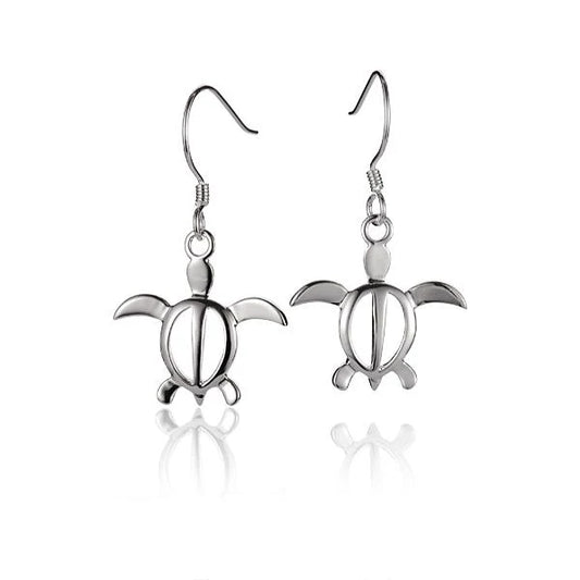 Honu (M) hook earring by Ashley's Gift Shop featuring a silver-toned sea turtle design on a sleek hook style earring