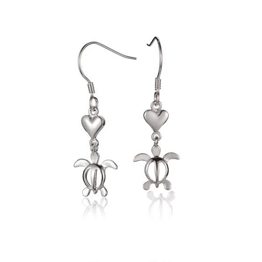Heart and honu hook earring by Ashley's Gift Shop featuring a silver heart and turtle charm on a hook-style earring.
