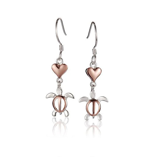 Heart and honu PG plated hook earring from Ashley's Gift Shop, featuring a delicate heart and turtle design in gold plating.
