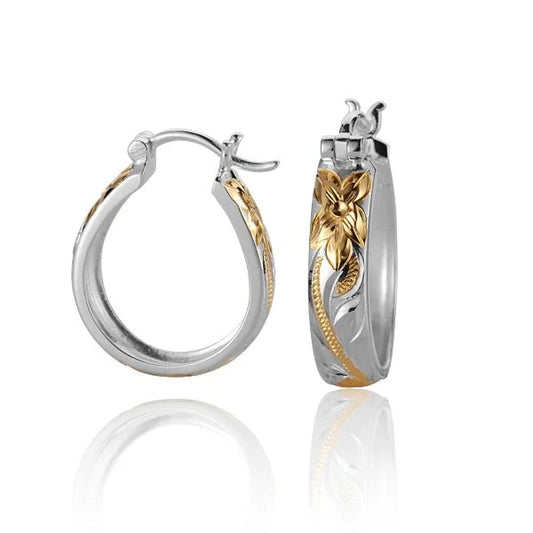 Oval Scroll Earring from Ashley's Gift Shop, small decorative gold-toned earring with intricate scroll design.