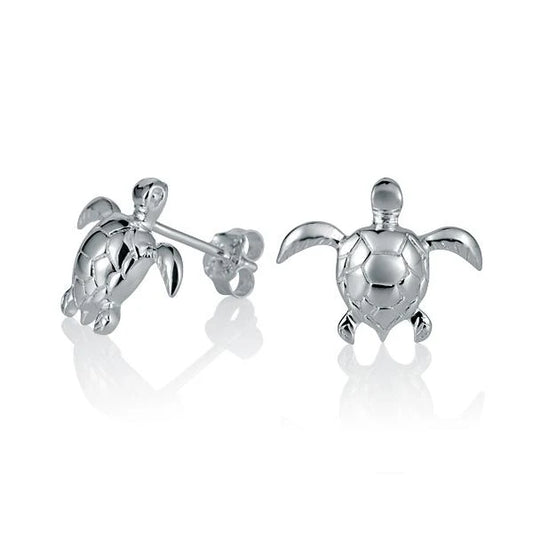 Sterling silver swimming turtle earring featuring a detailed turtle design, perfect for nature-inspired jewelry.
