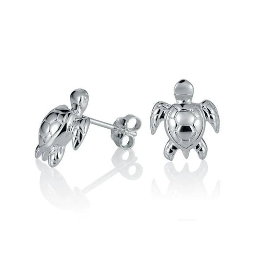 Sterling silver turtle-shaped earrings with detailed design, crafted by Ashley's Gift Shop, for a stylish accessory.