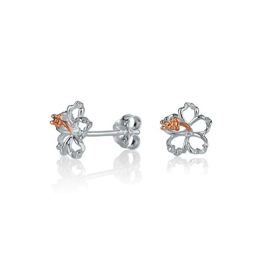 Sterling silver Floating Hibiscus PG plated earring, 8mm, with delicate flower design and shiny finish.