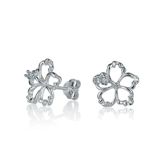 Floating hibiscus earring with a 12mm flower design, handcrafted by Ashley's Gift Shop featuring vibrant floral details.