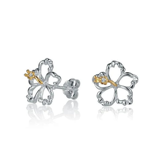 Floating hibiscus earring with 12mm flower detail, stylish jewelry piece from Ashley's Gift Shop showcasing intricate floral design.