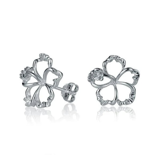 Sterling silver floating hibiscus earring, 15mm size, with detailed flower design, from Ashley's Gift Shop