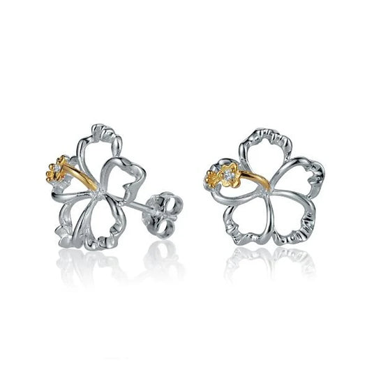 Sterling silver floating hibiscus earring with 15mm flower design, crafted from 925 silver, perfect for elegant jewelry wear.