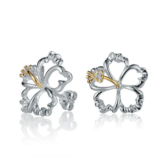 Sterling silver floating hibiscus earrings, 18mm, featuring delicate flower design, from Ashley's Gift Shop.