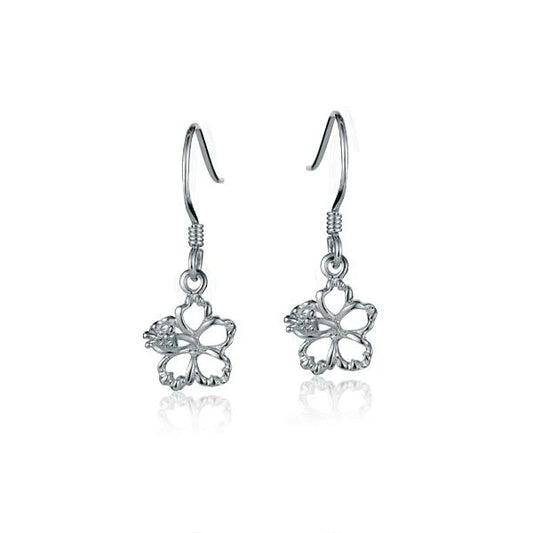 Sterling silver floating hibiscus hook earring with 8mm flower design, crafted by Ashley's Gift Shop.
