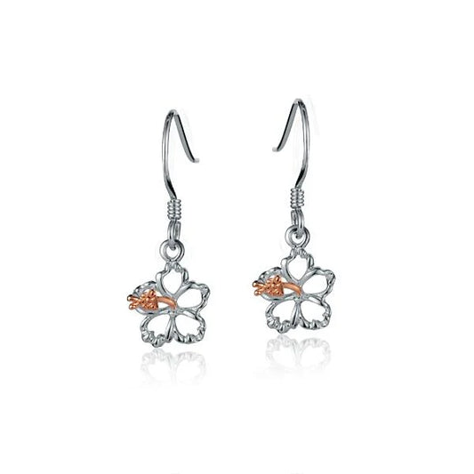 Floating hibiscus hook earring by Ashley's Gift Shop featuring an 8mm hibiscus flower design, perfect for tropical-inspired jewelry.