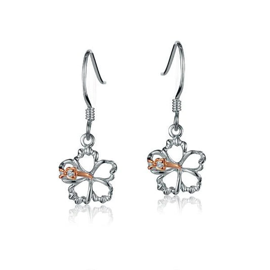 Sterling silver floating hibiscus hook earrings, 10mm, featuring delicate flower design, from Ashley's Gift Shop.