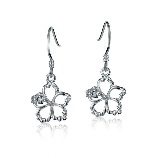 Floating hibiscus hook earring by Ashley's Gift Shop featuring a 12mm hibiscus flower design on a delicate hook.