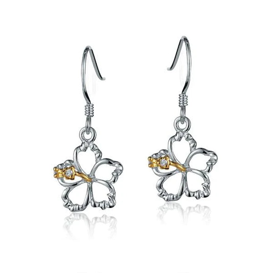 Floating Hibiscus Hook Earring by Ashley's Gift Shop featuring a 12mm hibiscus flower design on a delicate hook.