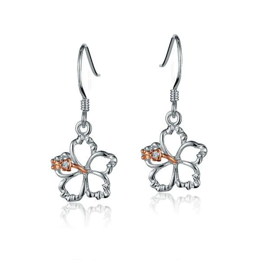 Floating hibiscus hook earring with 12mm floral design by Ashley's Gift Shop, showcasing a delicate, colorful flower charm.