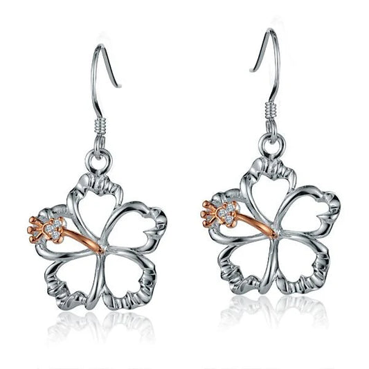 Sterling silver floating hibiscus hook earring, 18mm, featuring a delicate hibiscus flower design, from Ashley's Gift Shop.