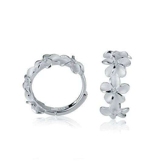 4 Plumeria CZ hook earrings by Ashley's Gift Shop, 8mm floral-inspired jewelry with sparkling cubic zirconia accents.