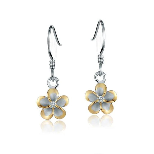 Ashley’s Gift Shop Plumeria CZ yellow gold plated hook earring, 8mm with floral design, jewelry accessory for women.