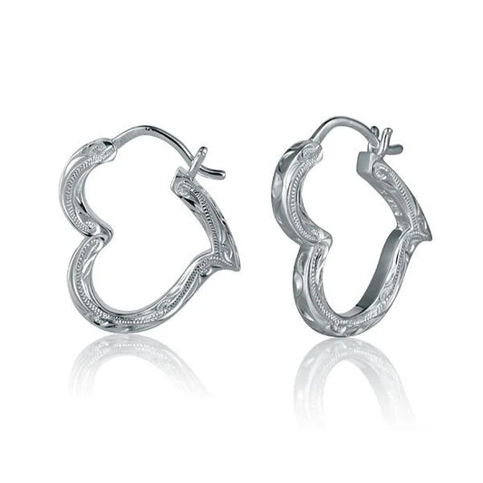 Heart outline earring with engraved hook, Ashley's Gift Shop jewelry featuring a stylish and unique design.