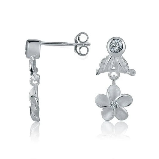 CZ Leaf Plumeria Earring by Ashley's Gift Shop featuring a delicate leaf and plumeria design with cubic zirconia accents.