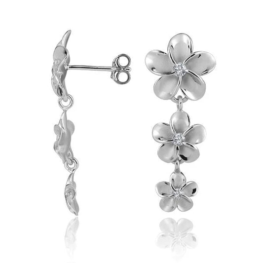 Rhodium CZ earring with 12mm, 10mm, and 8mm stones, featuring a stylish design, from Ashley's Gift Shop.