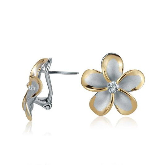 Gold-plated French clip earrings with 20mm round design by Ashley's Gift Shop, featuring sparkling cubic zirconia accents