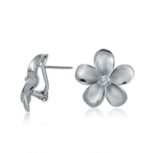 SE CZ Rhodium French Clip Earring, 20mm, shiny silver-toned jewelry accessory with sparkling cubic zirconia stones