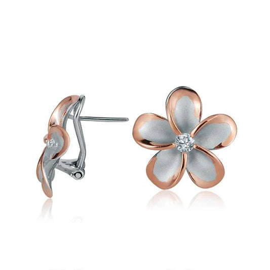 SE CZ PG plated French clip earring, 20mm, with sparkling cubic zirconia stones and elegant design, perfect for formal wear.