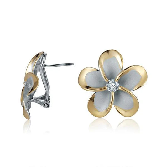 Gold-plated SE CZ French clip earring, 22mm, with sparkling cubic zirconia stones and elegant design.
