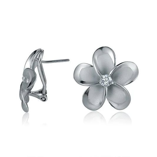 SE CZ Rhodium French Clip Earring 22mm by Ashley's Gift Shop, featuring sparkling cubic zirconia and sleek silver-tone finish