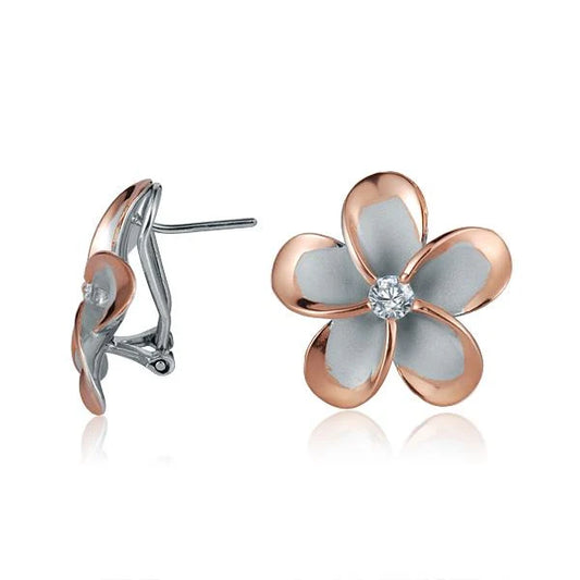 SE CZ PG Plated French Clip Earring, 22mm, featuring sparkling cubic zirconia and elegant gold-plated finish.