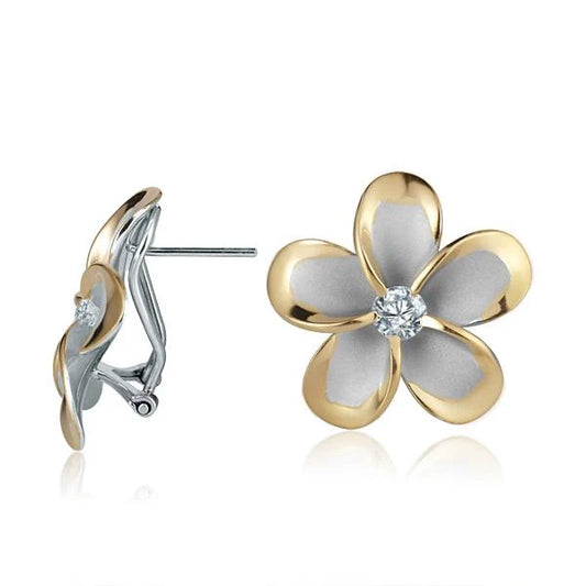 Gold-plated SE CZ French clip earring, 25mm size, featuring sparkling cubic zirconia stones, stylish and elegant jewelry accessory.