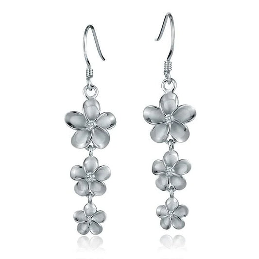 Rhodium plated CZ hook earring with 12mm, 10mm, and 8mm sparkling cubic zirconia stones, stylish jewelry by Ashley's Gift Shop.