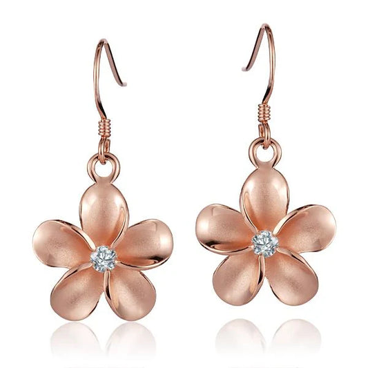 Plumeria CZ PG rhodium hook earring featuring an 18mm floral design, elegant jewelry accessory from Ashley's Gift Shop.