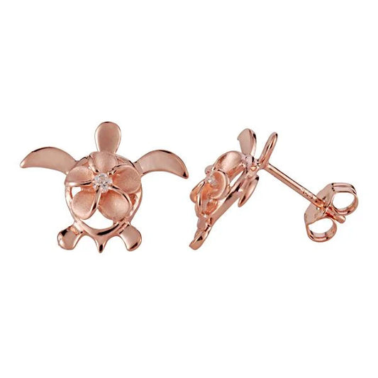Sterling silver Honu Plumeria PG post earring featuring a detailed turtle and flower design, crafted by Ashley's Gift Shop.
