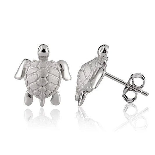 Sterling silver turtle rhodium post earring with detailed design, crafted from 925 silver, by Ashley's Gift Shop.