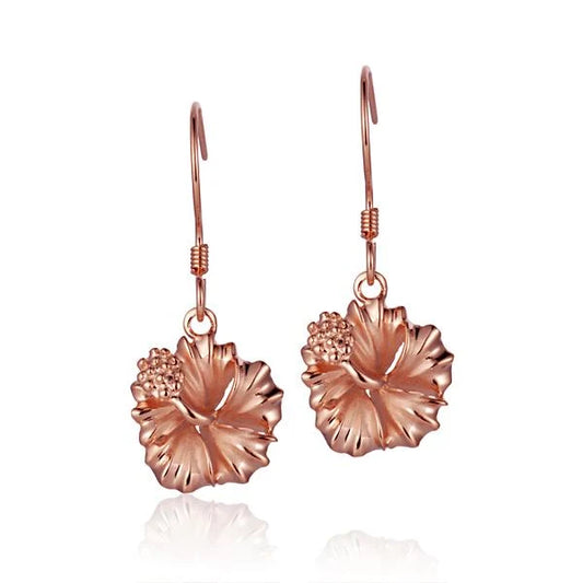 Sterling silver Hibiscus PG plated hook earring, 12mm, with floral design, showcasing a stylish and elegant jewelry accessory.