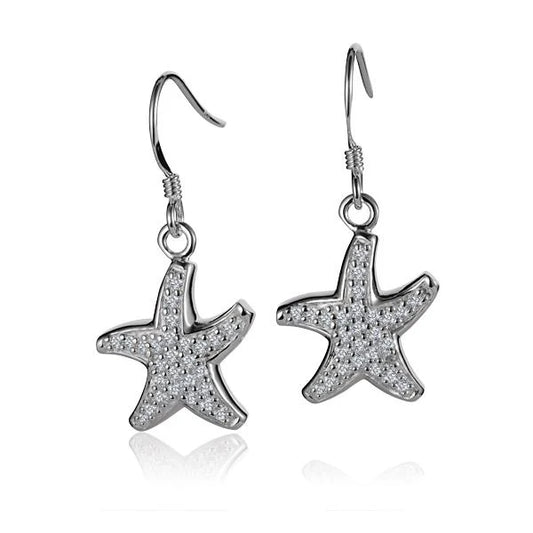 Silver SP Starfish CZ hook earring by Ashley's Gift Shop featuring a starfish design with sparkling cubic zirconia accents.