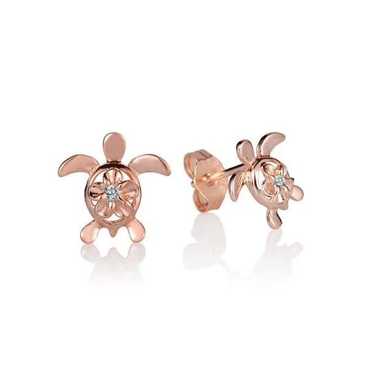 Sterling silver plumeria flower earring with honu PG plating, 4mm size, featuring a tropical-inspired design.