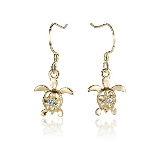 Sterling silver Plumeria in Honu YG plated hook earring with 4mm flower charm, crafted by Ashley's Gift Shop.