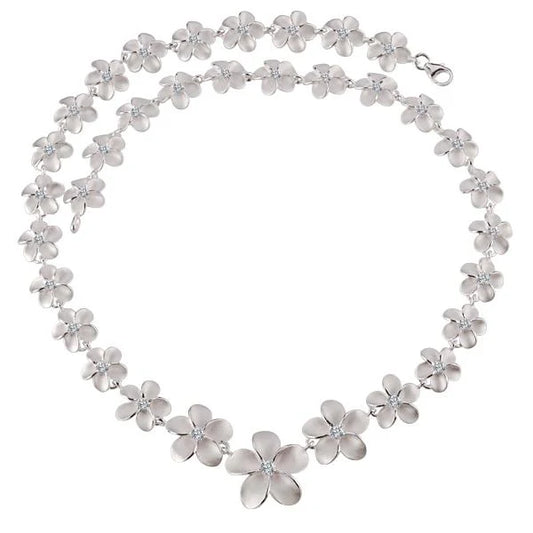 Plumeria CZ necklace with 10-18mm beads featuring sparkling cubic zirconia, crafted by Ashley's Gift Shop.