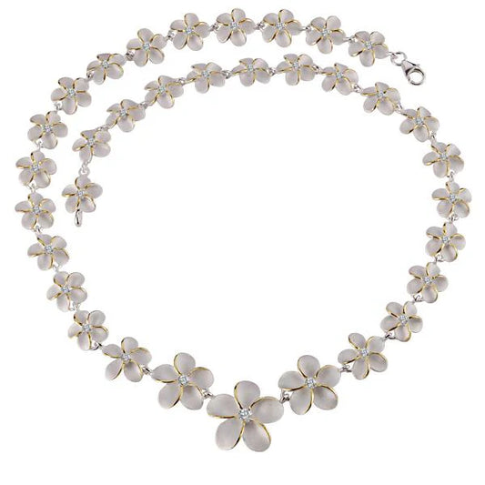 Plumeria CZ necklace with 10-18mm beads featuring sparkling cubic zirconia, stylish jewelry by Ashley's Gift Shop.